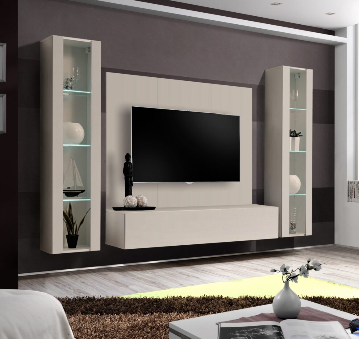 Ensemble TV mural Fly A-P2 – cachemire – 260 x 40 x 170 cm