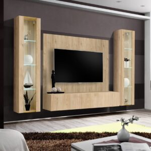 Ensemble TV mural Fly A-P2 – hickory Jackson – 260 x 40 x 170 cm