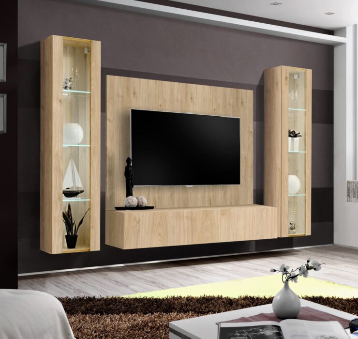 Ensemble TV mural Fly A-P2 – hickory Jackson – 260 x 40 x 170 cm