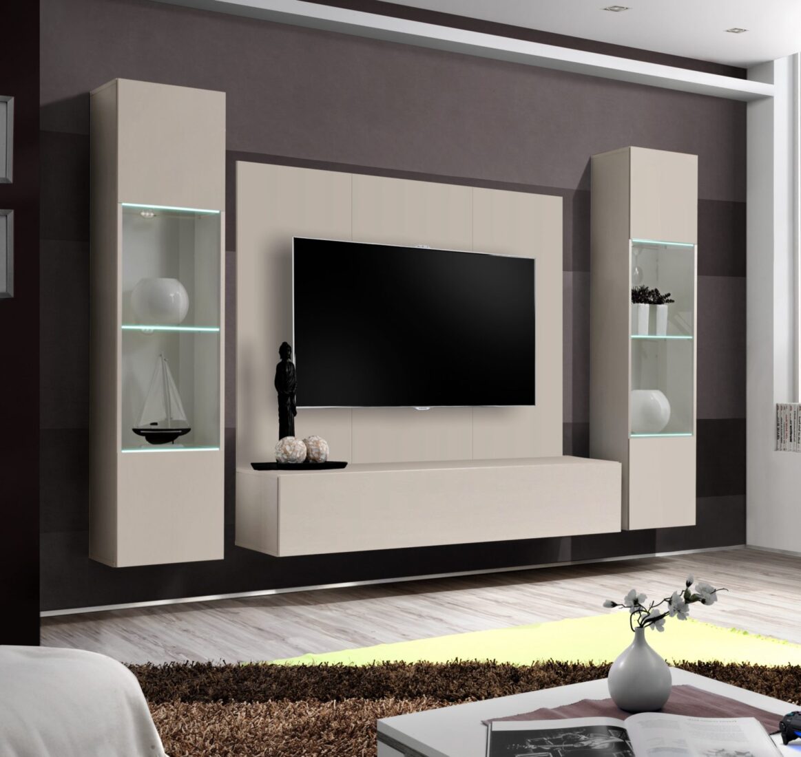 Ensemble TV mural Fly A-P3 – cachemire – 260 x 40 x 170 cm
