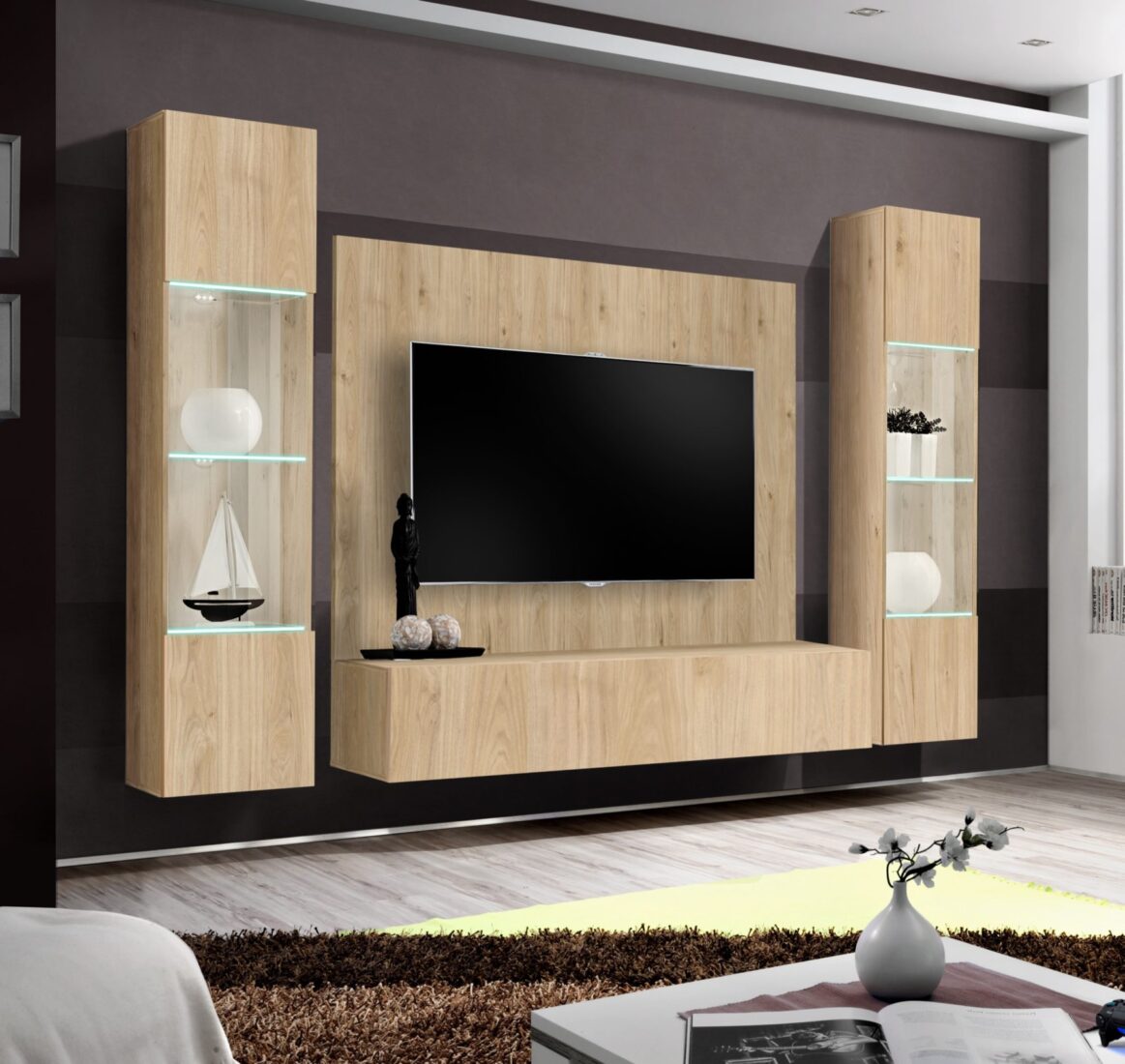 Ensemble TV mural Fly A-P3 – hickory Jackson – 260 x 40 x 170 cm