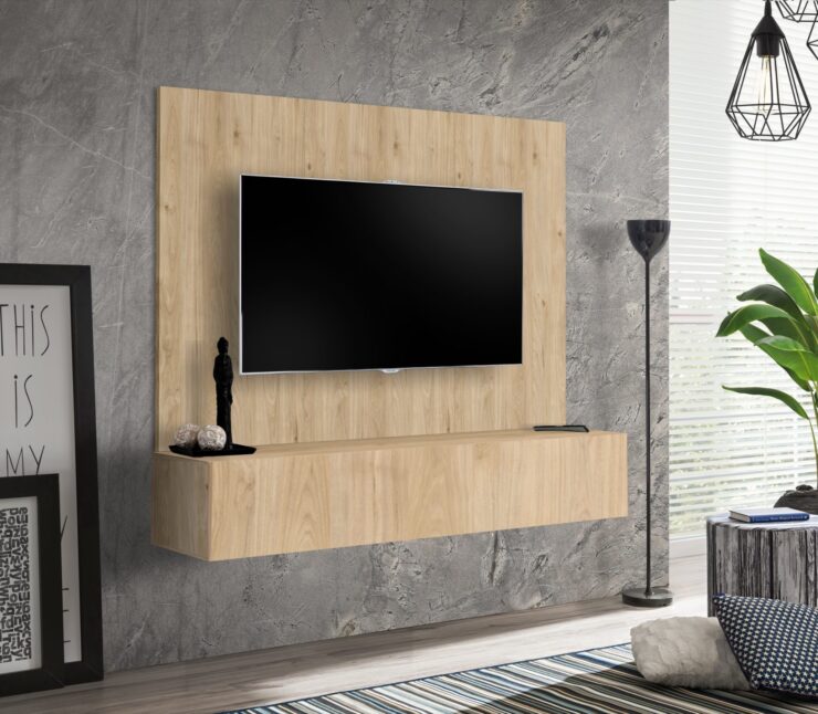 Ensemble TV mural Fly B – hickory Jackson – 160 x 1,6 x 148 cm