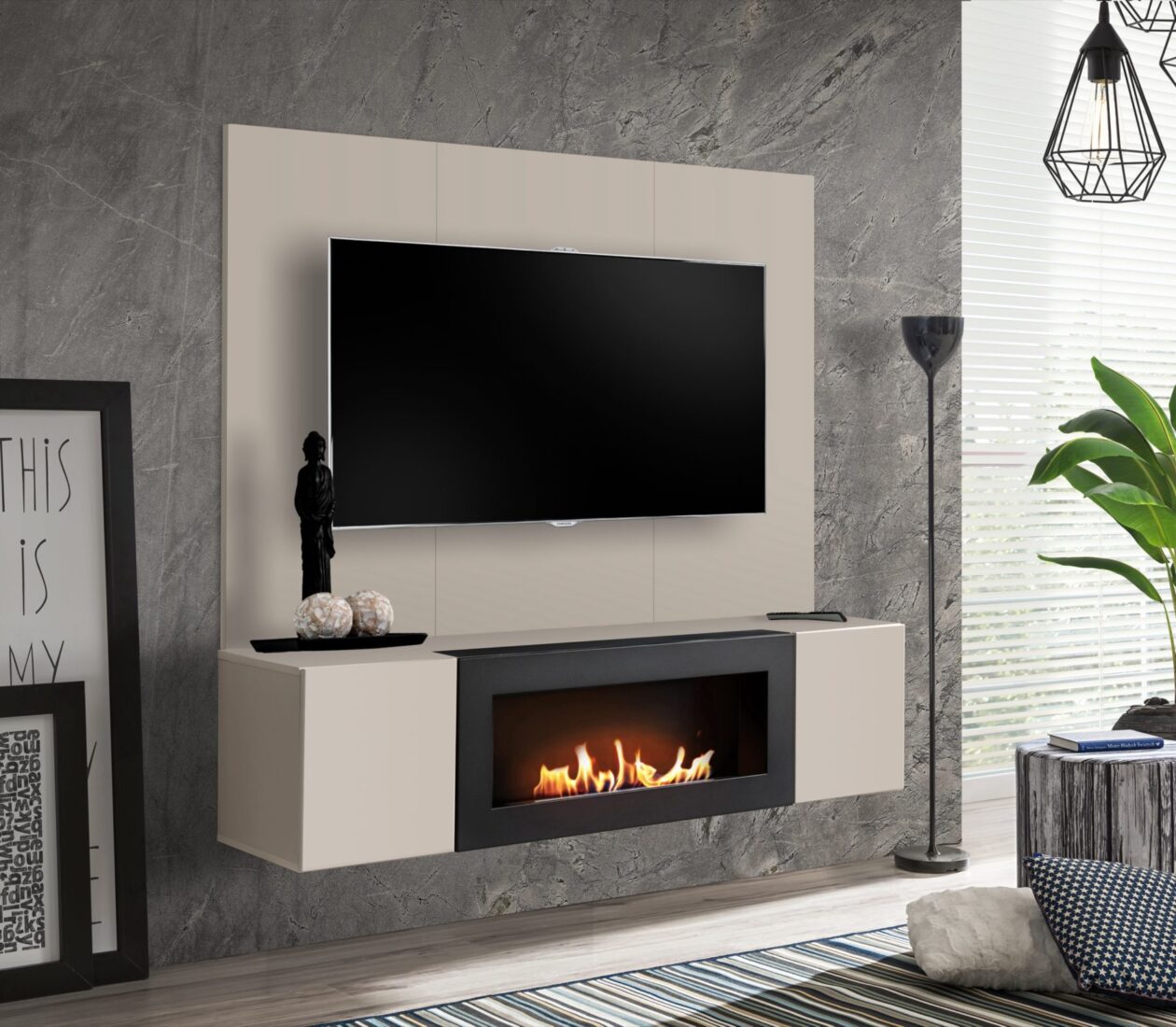Ensemble TV mural Fly B-K – cachemire – 160 x 1,6 x 158 cm