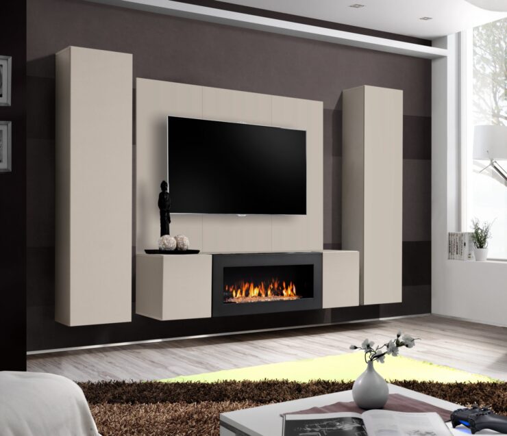 Ensemble TV mural Fly M-P1 – cachemire – 260 x 40 x 170 cm