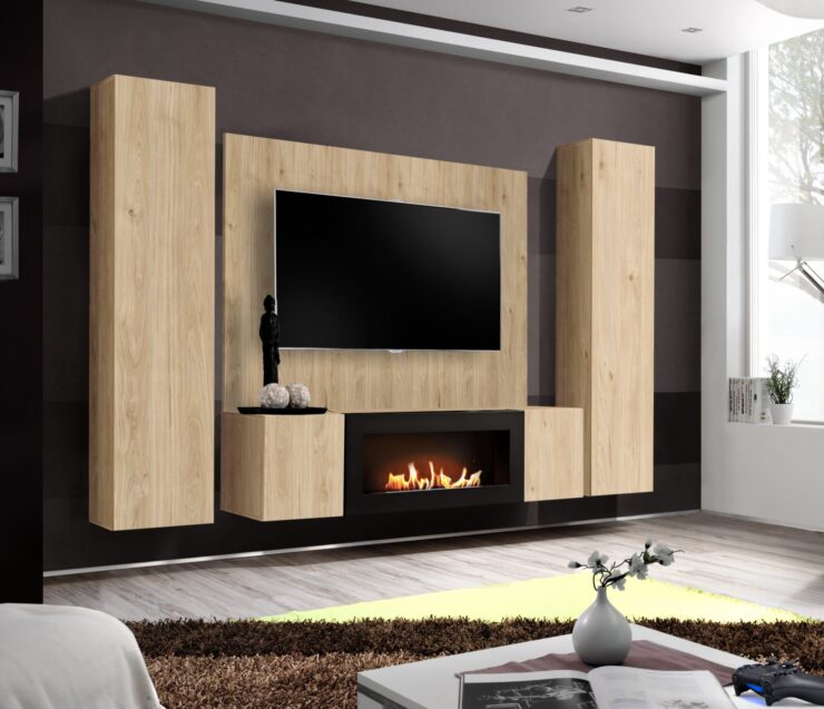 Ensemble TV mural Fly M-P1 – hickory Jackson – 260 x 40 x 170 cm