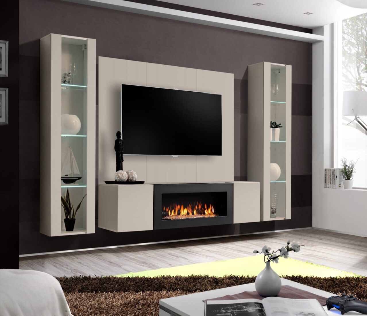 Ensemble TV mural Fly M-P2 – cachemire – 260 x 40 x 170 cm