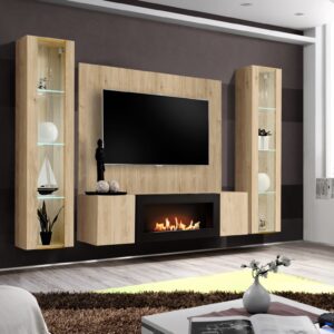 Ensemble TV mural Fly M-P2 – hickory Jackson – 260 x 40 x 170 cm