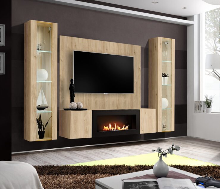 Ensemble TV mural Fly M-P2 – hickory Jackson – 260 x 40 x 170 cm