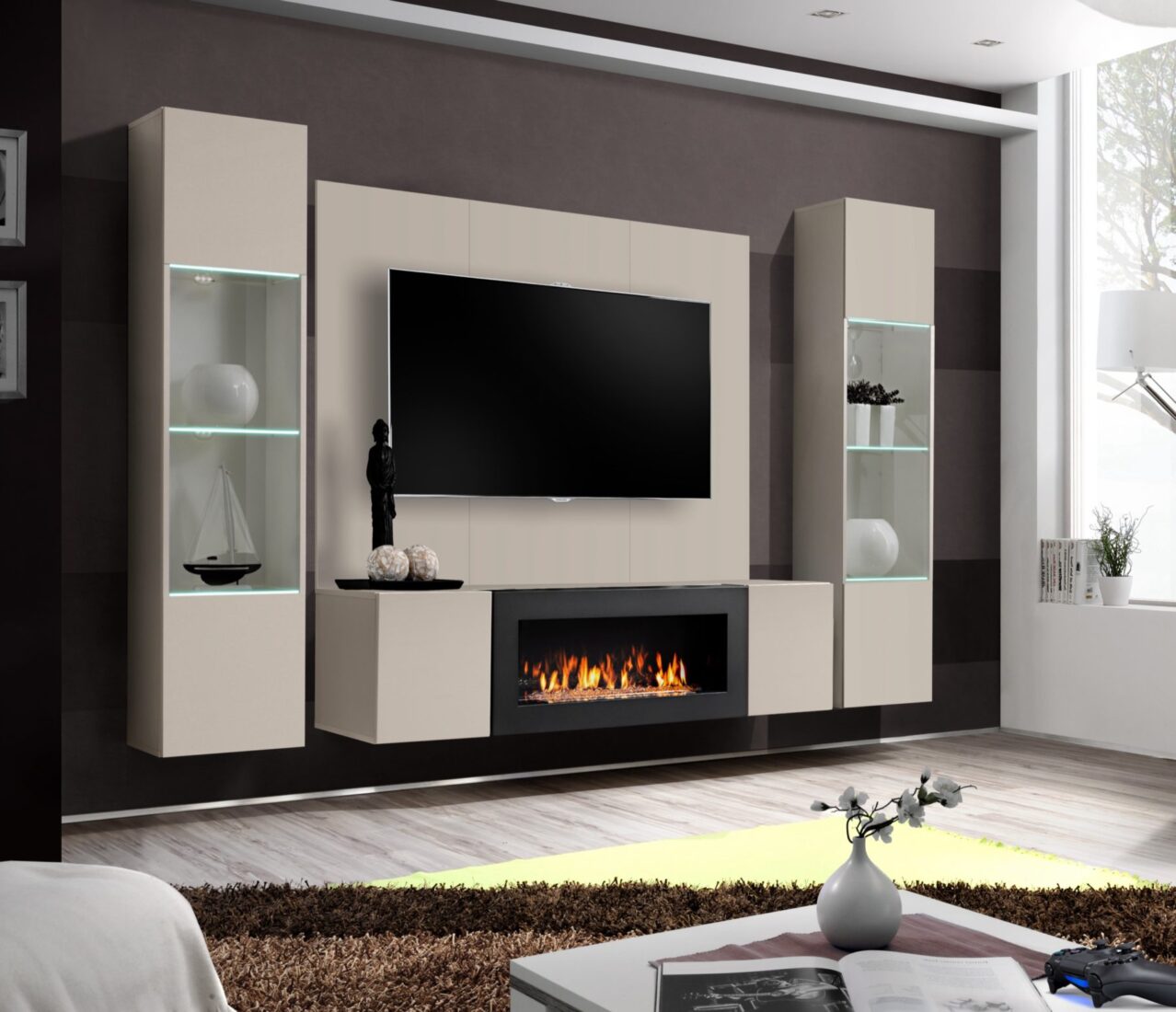 Ensemble TV mural Fly M-P3 – cachemire – 260 x 40 x 170 cm