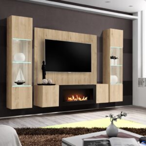 Ensemble TV mural Fly M-P3 – hickory Jackson – 260 x 40 x 170 cm