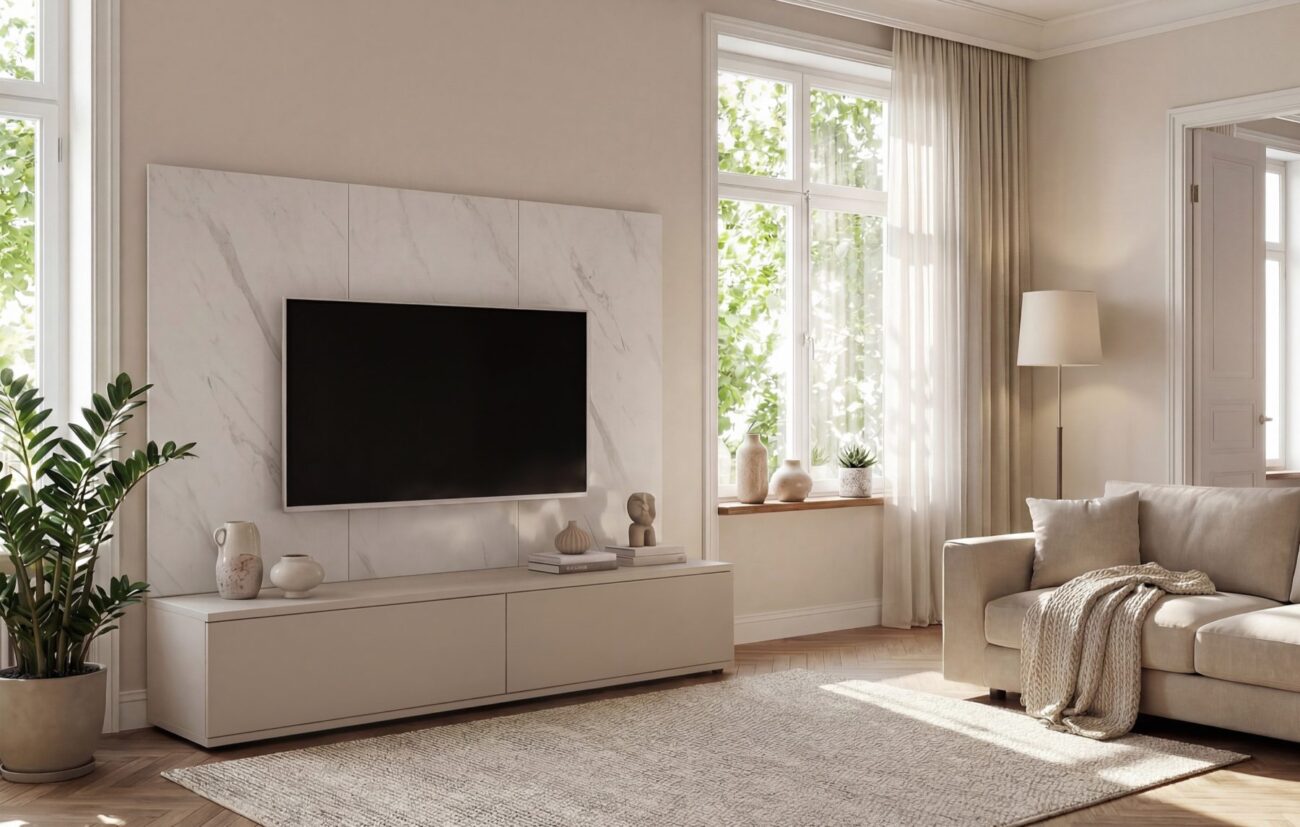 Ensemble TV mural Glam – cachemire, effet marbre blanc – 180 x 45 x 155 cm