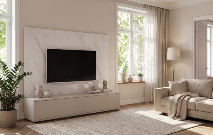 Ensemble TV mural Glam – cachemire, effet marbre blanc – 180 x 45 x 155 cm