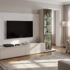 Ensemble TV mural Glam – cachemire, effet marbre blanc – 180 x 45 x 155 cm