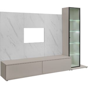 Ensemble TV mural Glam I – cachemire, effet marbre blanc – 240 x 45 x 175 cm