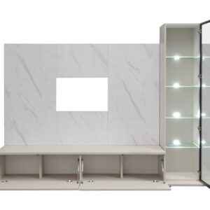 Ensemble TV mural Glam I – cachemire, effet marbre blanc – 240 x 45 x 175 cm