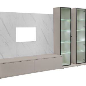 Ensemble TV mural Glam II – cachemire, effet marbre blanc – 300 x 45 x 175 cm