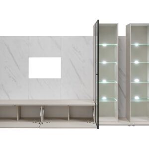 Ensemble TV mural Glam II – cachemire, effet marbre blanc – 300 x 45 x 175 cm