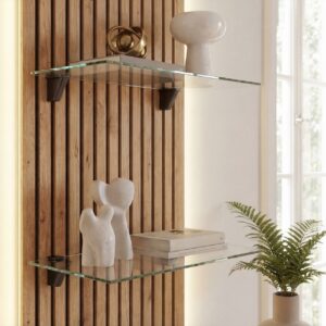 Ensemble TV mural Luzz – gris argile, chêne Coast Evoke – 220 x 40 x 160 cm