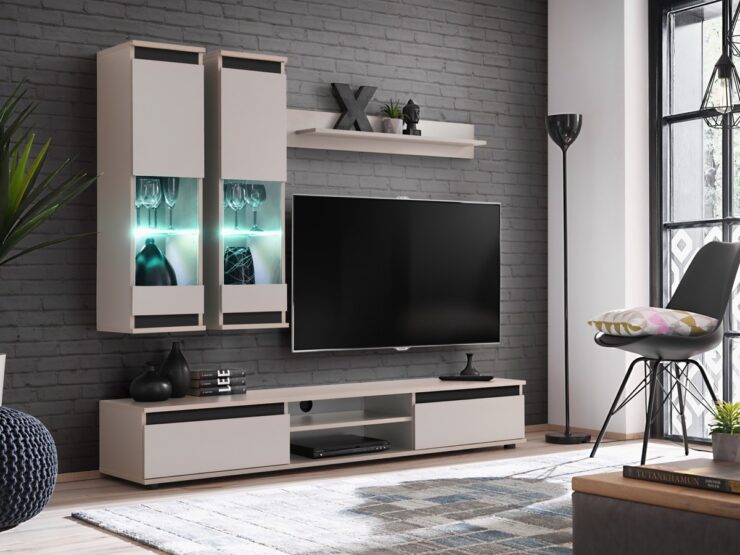 Ensemble TV mural Modo – cachemire et noir – 175 x 37 x 150 cm