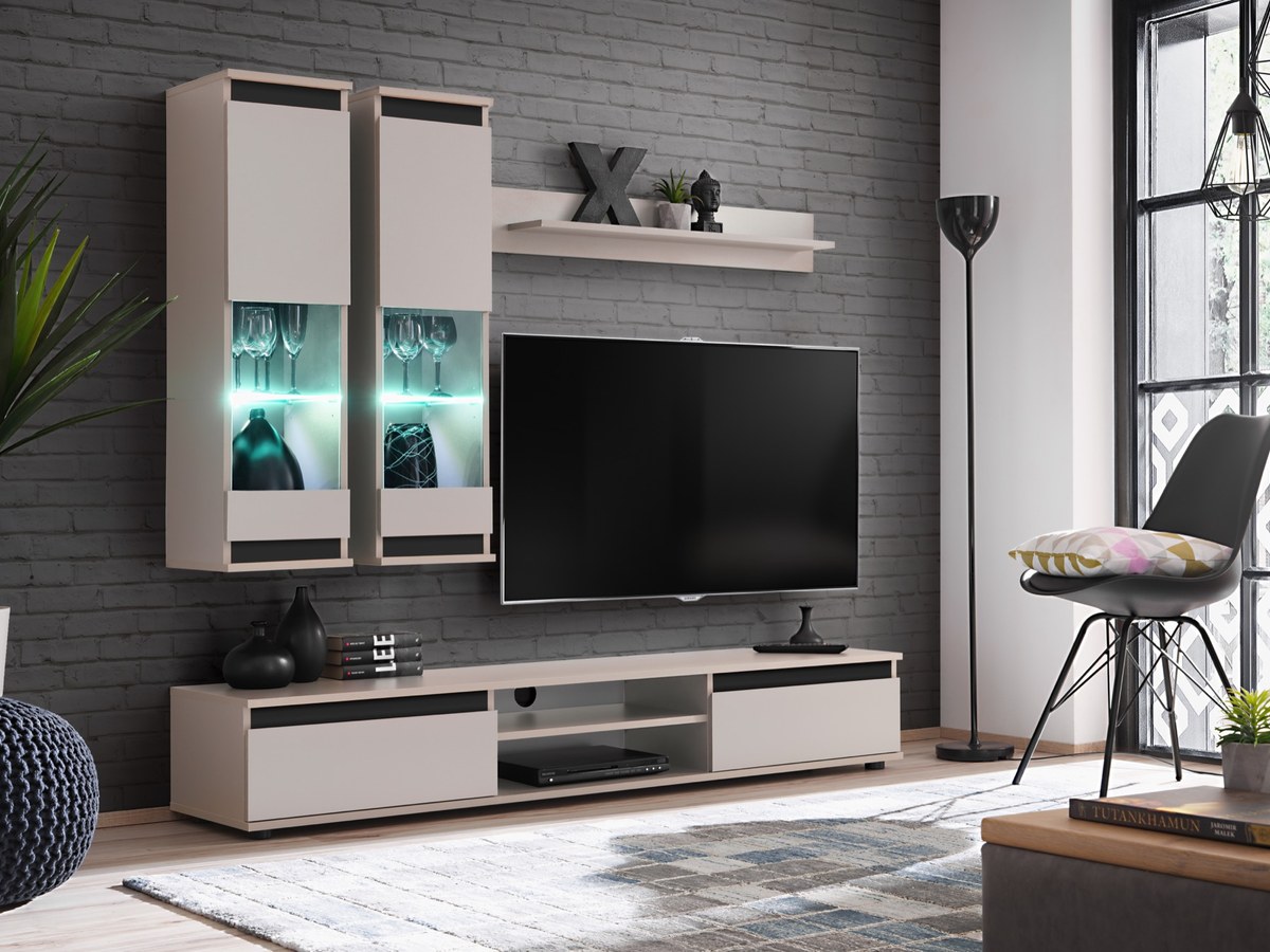 Ensemble TV mural Modo – cachemire et noir – 175 x 37 x 150 cm