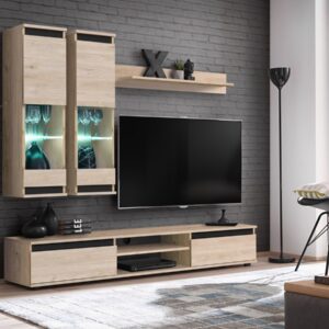 Ensemble TV mural Modo – hickory Jackson et noir – 175 x 37 x 150 cm