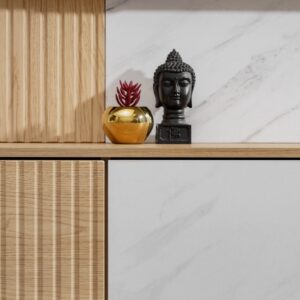 Ensemble TV mural Noir 1 – chêne Cremona, effet marbre blanc – 160 x 35 x 148 cm