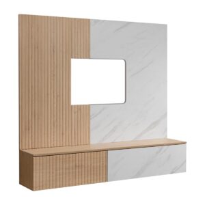 Ensemble TV mural Noir 1 – chêne Cremona, effet marbre blanc – 160 x 35 x 148 cm