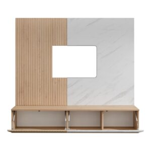 Ensemble TV mural Noir 1 – chêne Cremona, effet marbre blanc – 160 x 35 x 148 cm