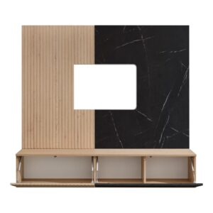 Ensemble TV mural Noir 1 – chêne Cremona, effet marbre noir – 160 x 35 x 148 cm