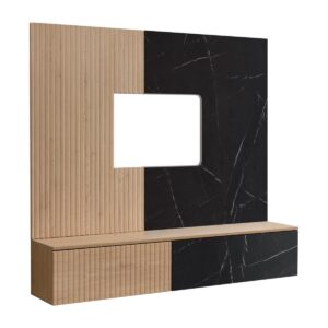 Ensemble TV mural Noir 1 – chêne Cremona, effet marbre noir – 160 x 35 x 148 cm