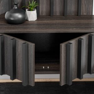 Ensemble TV mural Noir 2 – chêne graphite, effet marbre blanc – 160 x 35 x 148 cm