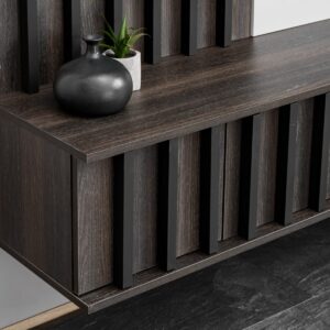 Ensemble TV mural Noir 2 – chêne graphite, effet marbre blanc – 160 x 35 x 148 cm