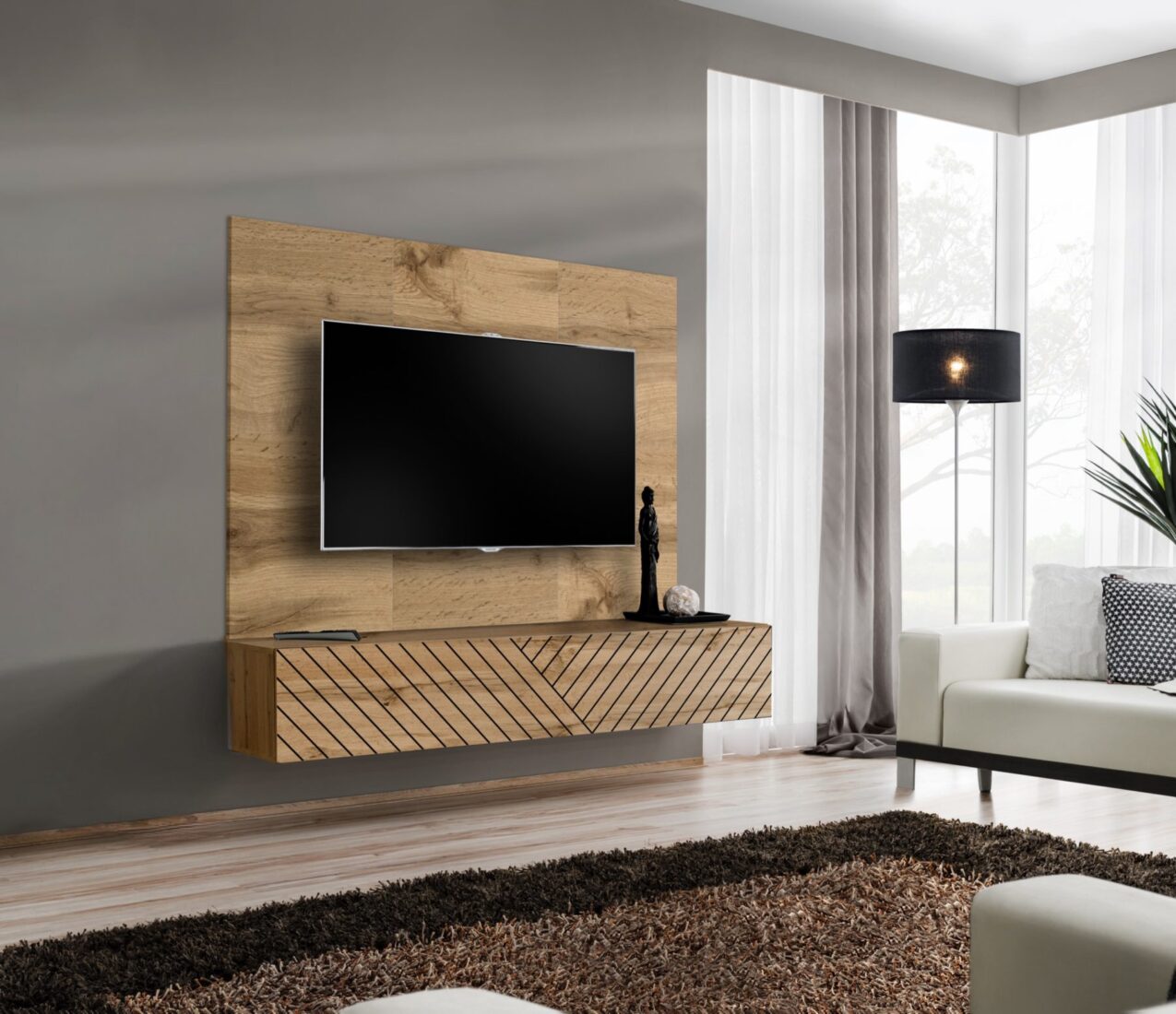 Ensemble TV mural Switch PR1 – chêne Wotan – 180 x 40 x 148 cm