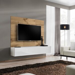 Ensemble TV mural Switch PR1 – chêne Wotan, blanc – 180 x 40 x 148 cm