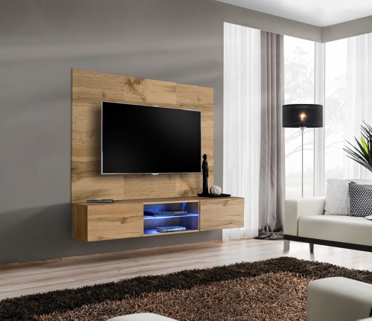 Ensemble TV mural Switch PR3 – chêne Wotan – 180 x 40 x 148 cm
