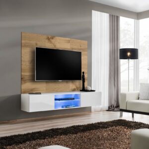 Ensemble TV mural Switch PR3 – chêne Wotan, blanc – 180 x 40 x 148 cm