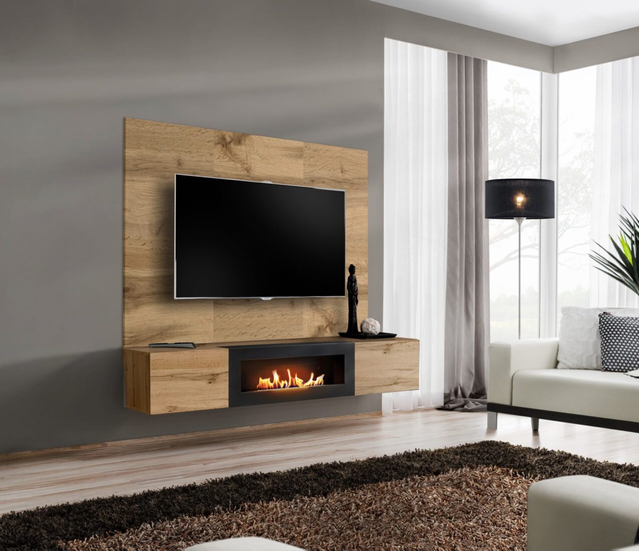 Ensemble TV mural Switch PRK – chêne Wotan – 180 x 40 x 148 cm