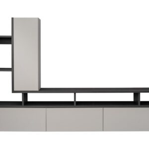 Ensemble TV mural Tytan – chêne graphite et cachemire – 210 x 35 x 140 cm