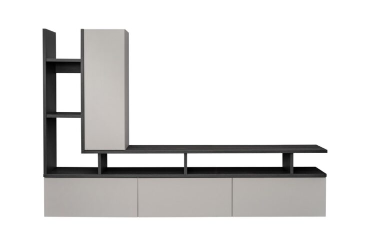 Ensemble TV mural Tytan – chêne graphite et cachemire – 210 x 35 x 140 cm