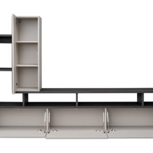 Ensemble TV mural Tytan – chêne graphite et cachemire – 210 x 35 x 140 cm