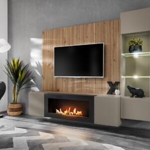 Ensemble TV mural Xari L-K – gris argile, chêne artisan – 200 x 40 x 158 cm