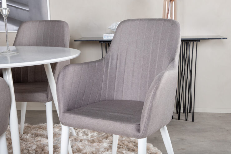 Plaza, Comfort – Ensemble repas rond – Blanc – Table : ⌀100 Chaise : 62 x 93 x 57 cm