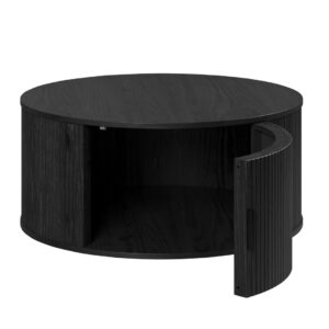 Table basse ronde Ronin noire avec rangement ouvert