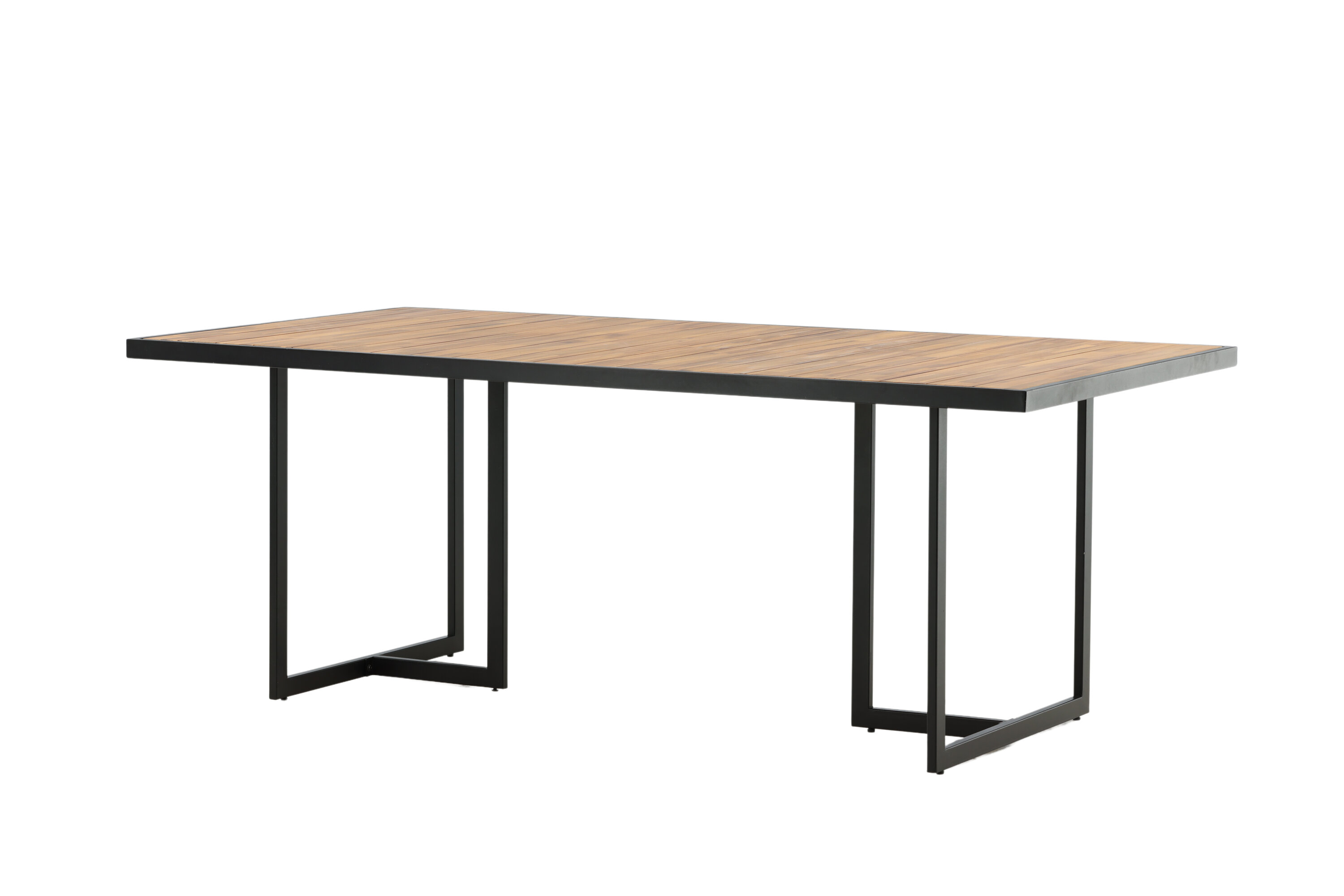 Khung table à manger rectangulaire noir, naturel 200 x 100 cm sur fond clair