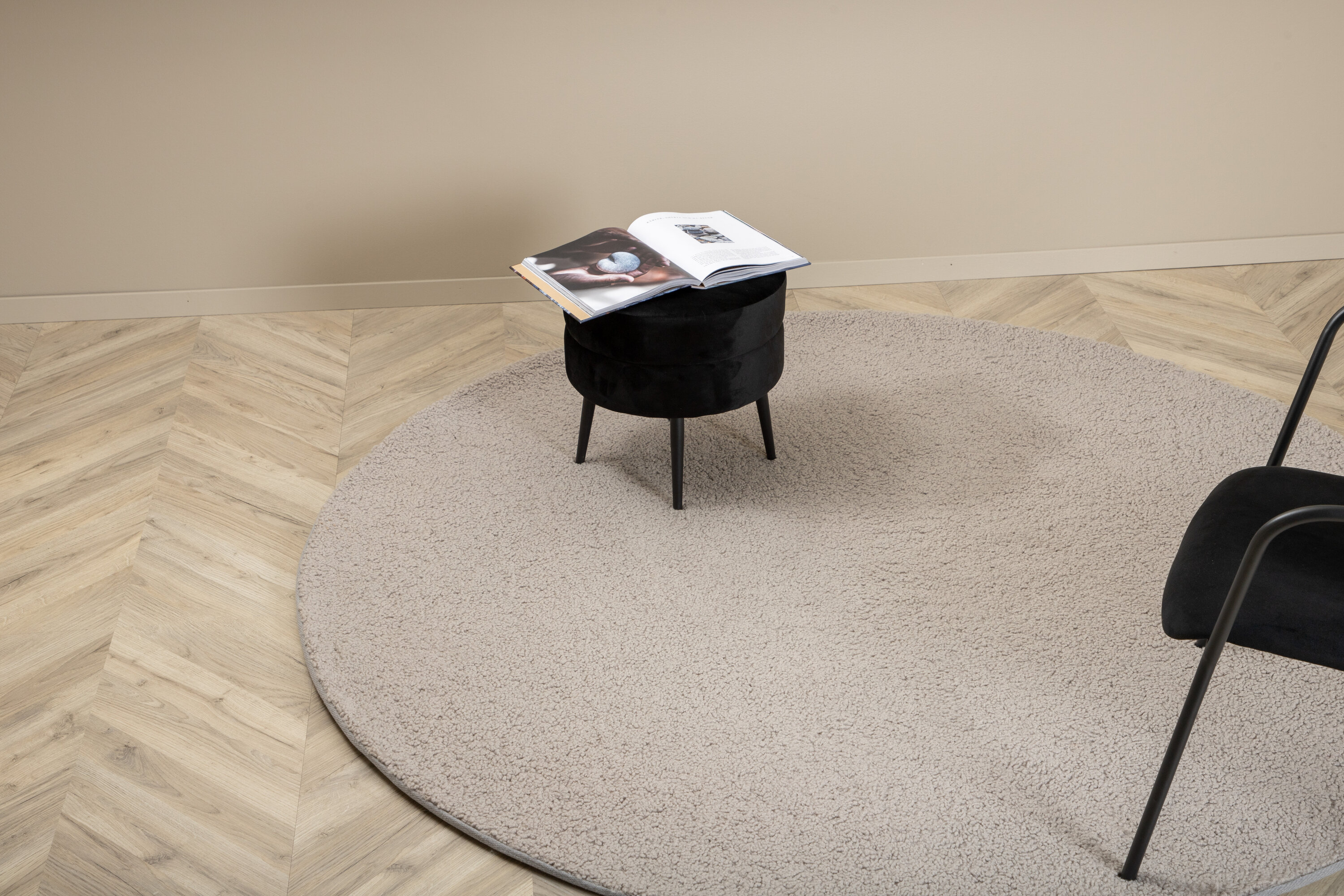 Détail du tapis de salon Teddy gris ⌀200 cm