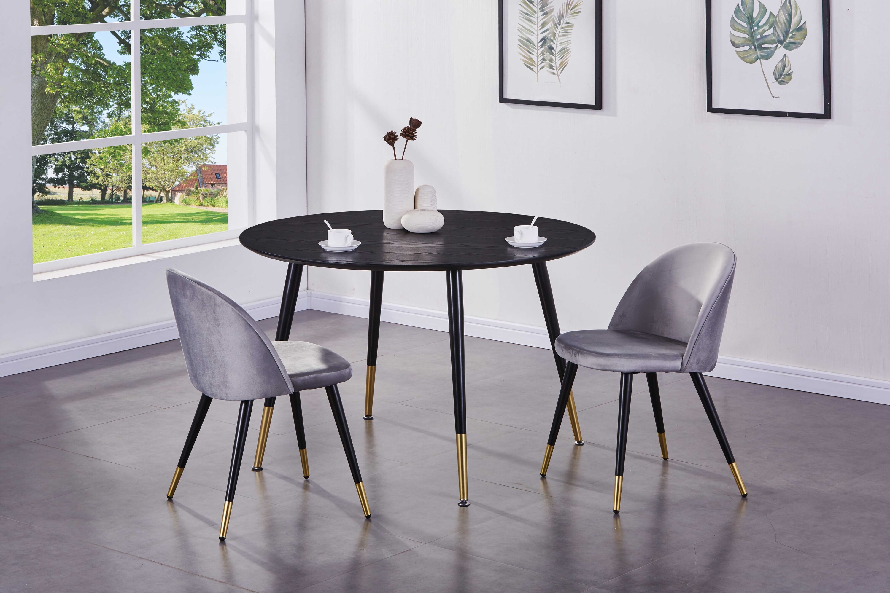 Détail du table à manger ronde Dipp noir, doré ⌀115 cm