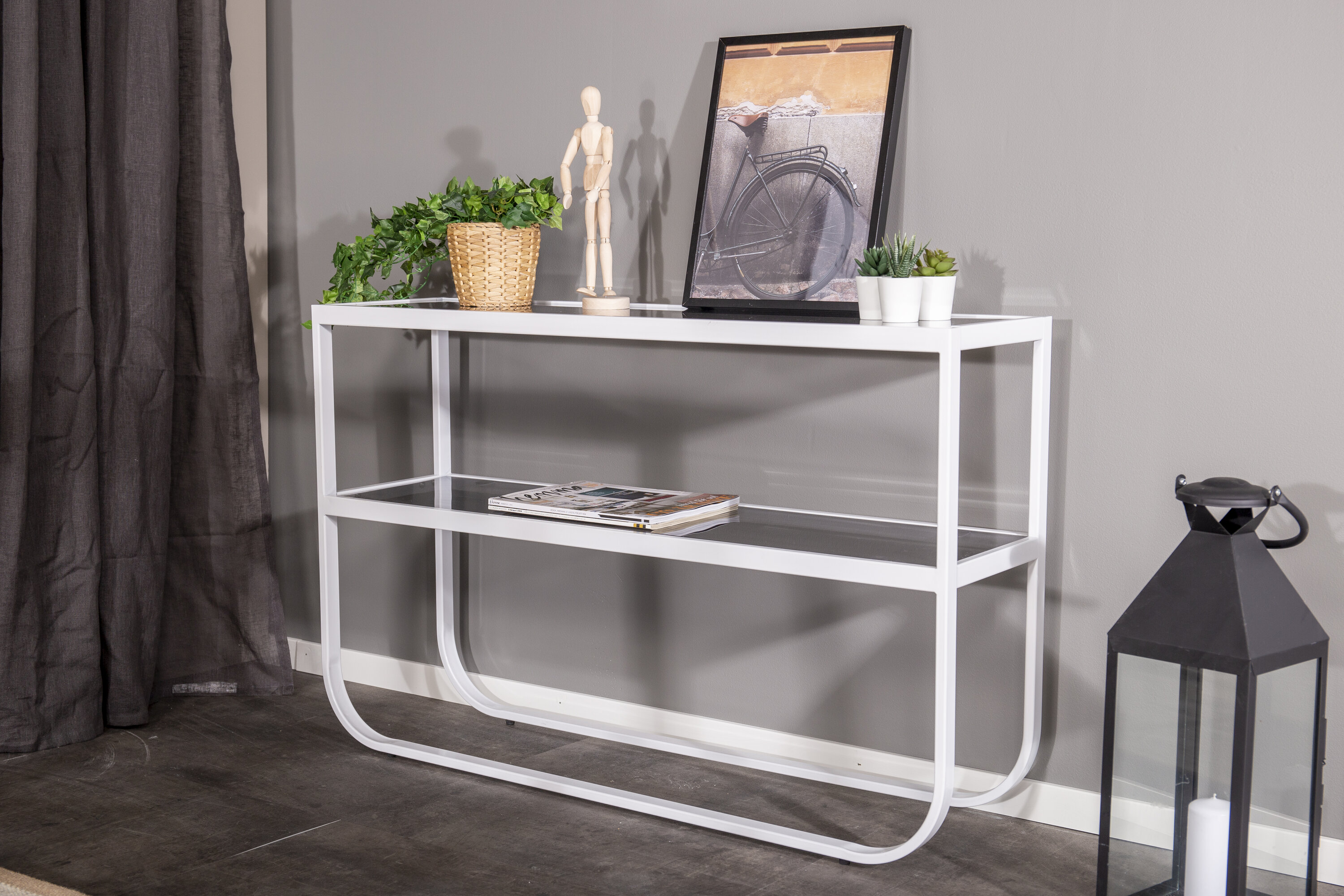 Détail du table d'appoint Rocker gris, blanc 110 x 30 cm