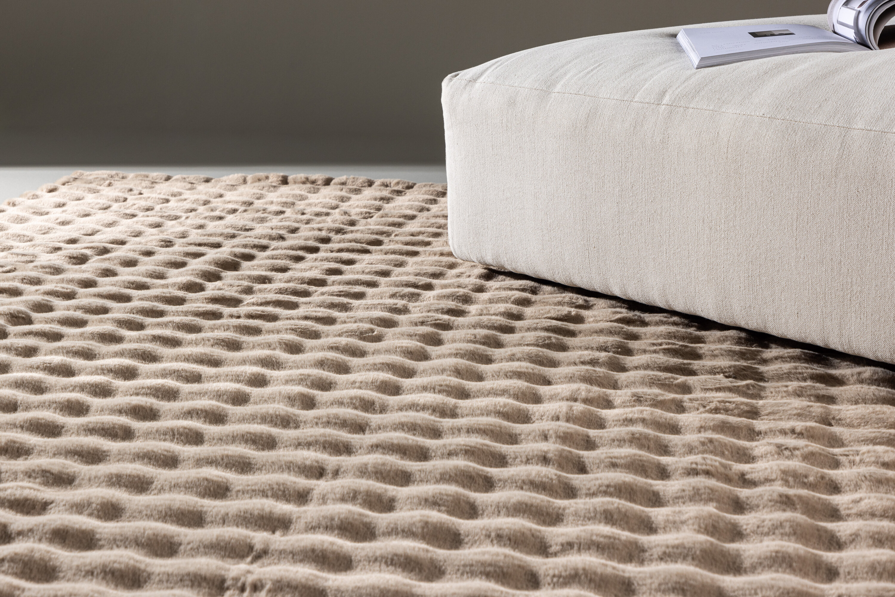 Novis tapis de salon beige 230 x 160 cm en situation dans une pièce décorée
