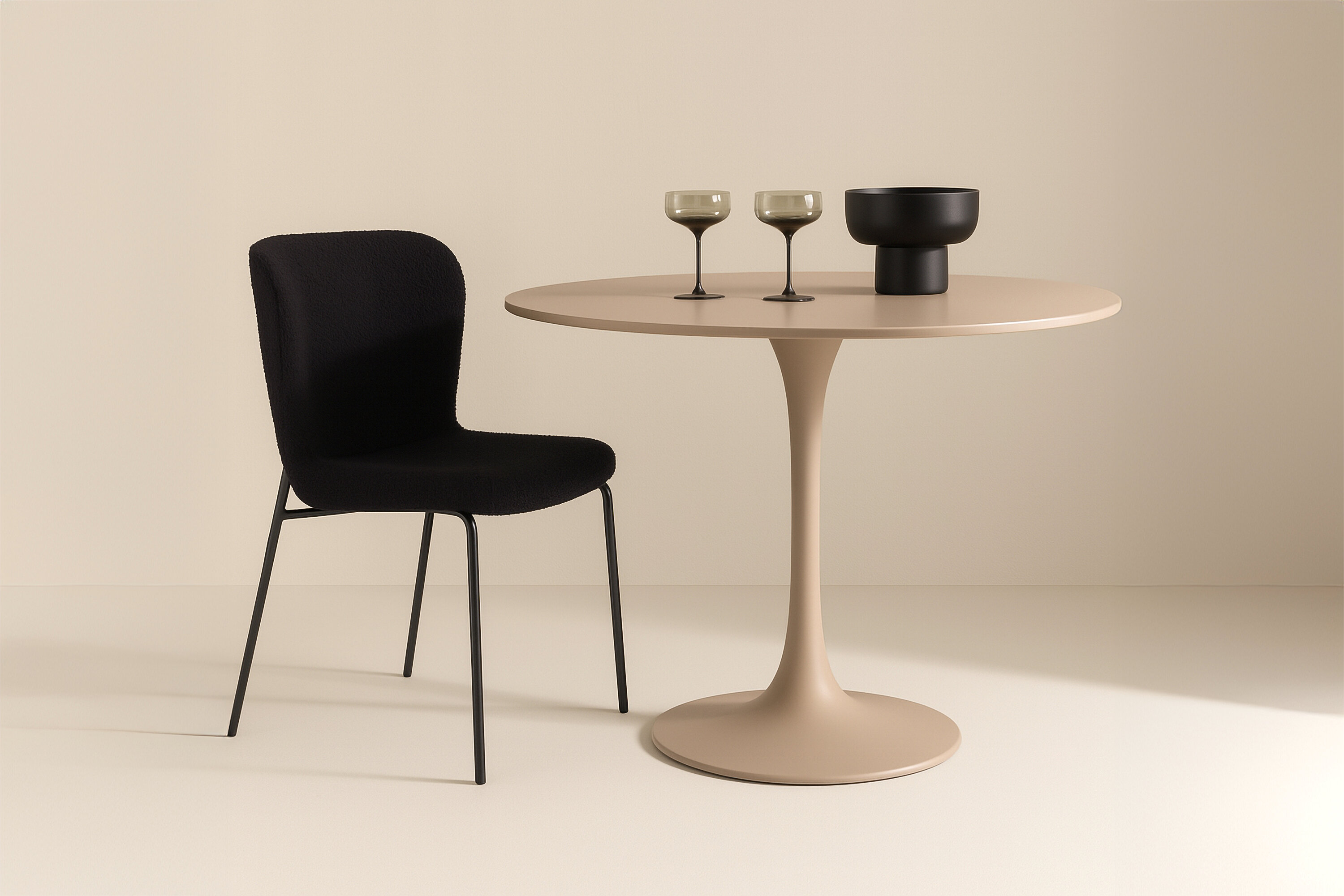 Glade table à manger ronde beige ⌀100 cm en situation dans une pièce décorée