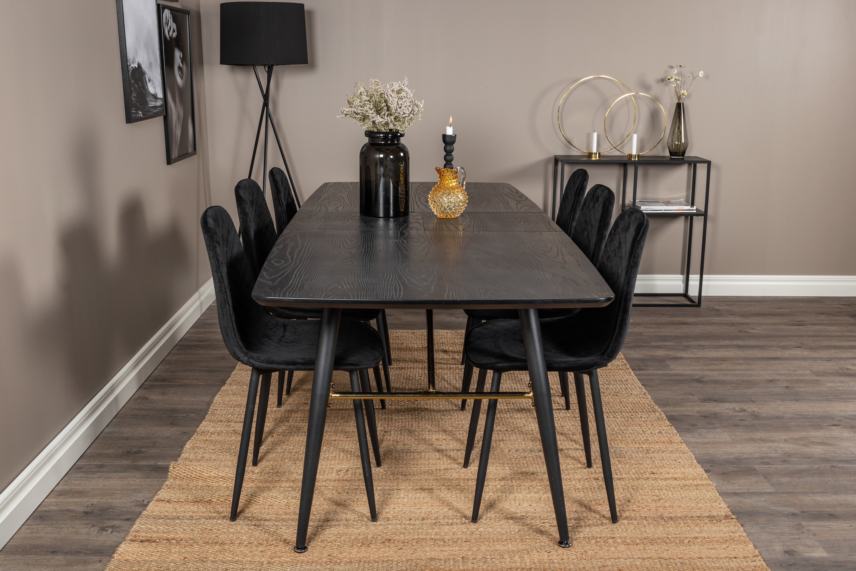 Détail du ensemble repas rectangulaire Gold, Polar noir Table : 76 x 180 x 85 Chaise : 52 x 86 x 44 cm